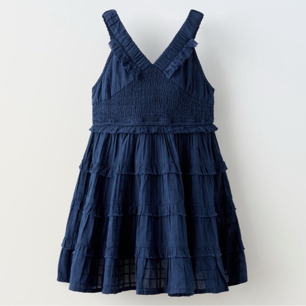 Zara Girls Navy Ruffle Elastic Dress